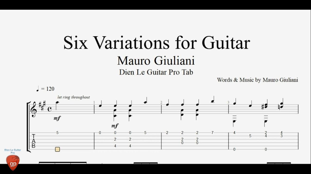 Mauro Giuliani - Six Variations Op.38 For Guitar  - Guitar Lesson Tabs