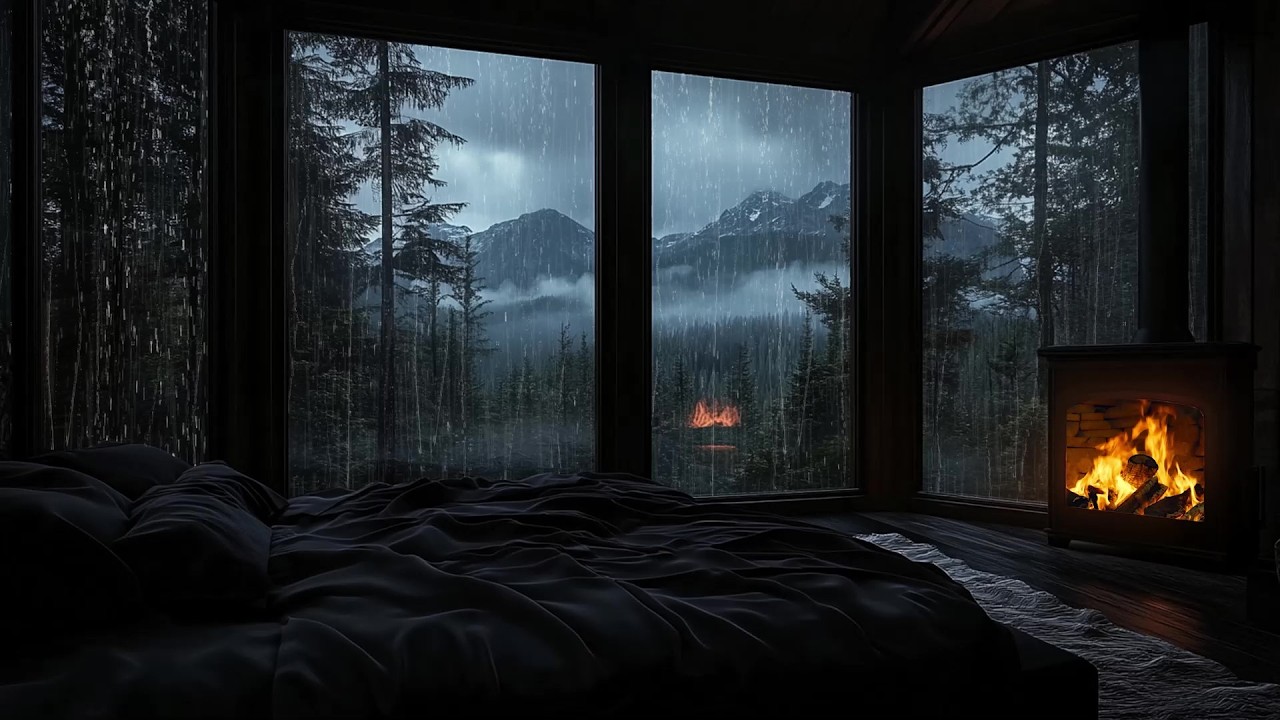 🎹🔥 Dark Glass Bedroom Rain Piano | Forest Night Ambience | Sleep Fast & Stress Relief
