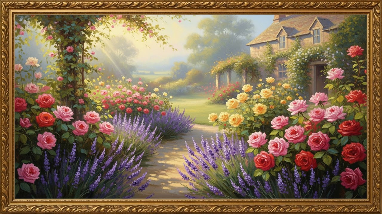 Romantic Cottage Flower Garden | Decorative TV Art Background 2H