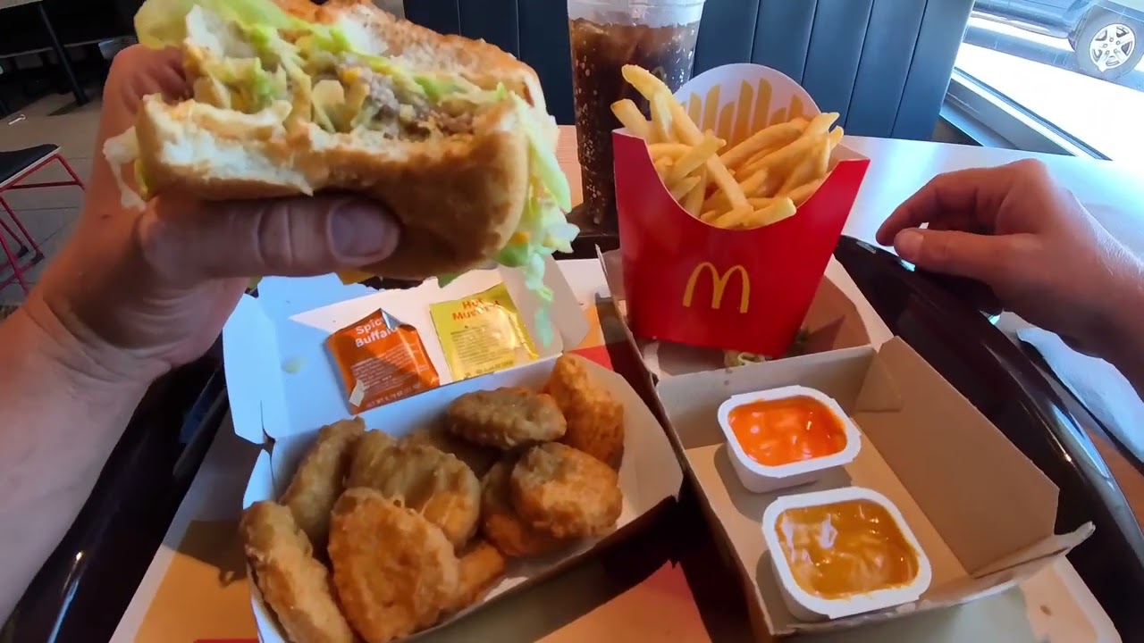 MCDONALDS POV BIG MAC CRISPY FRIED CHICKEN NUGGETS CRUNCHY FRENCH FRIES SPICY EATING MUKBANG ASMR