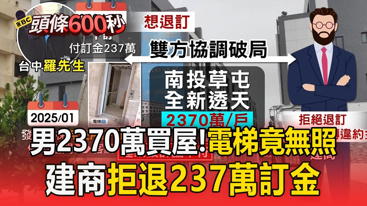 男買2370萬新透天厝「蓋好電梯竟無照」！建商拒退237萬訂金嗆：要告就去告【頭條600秒】