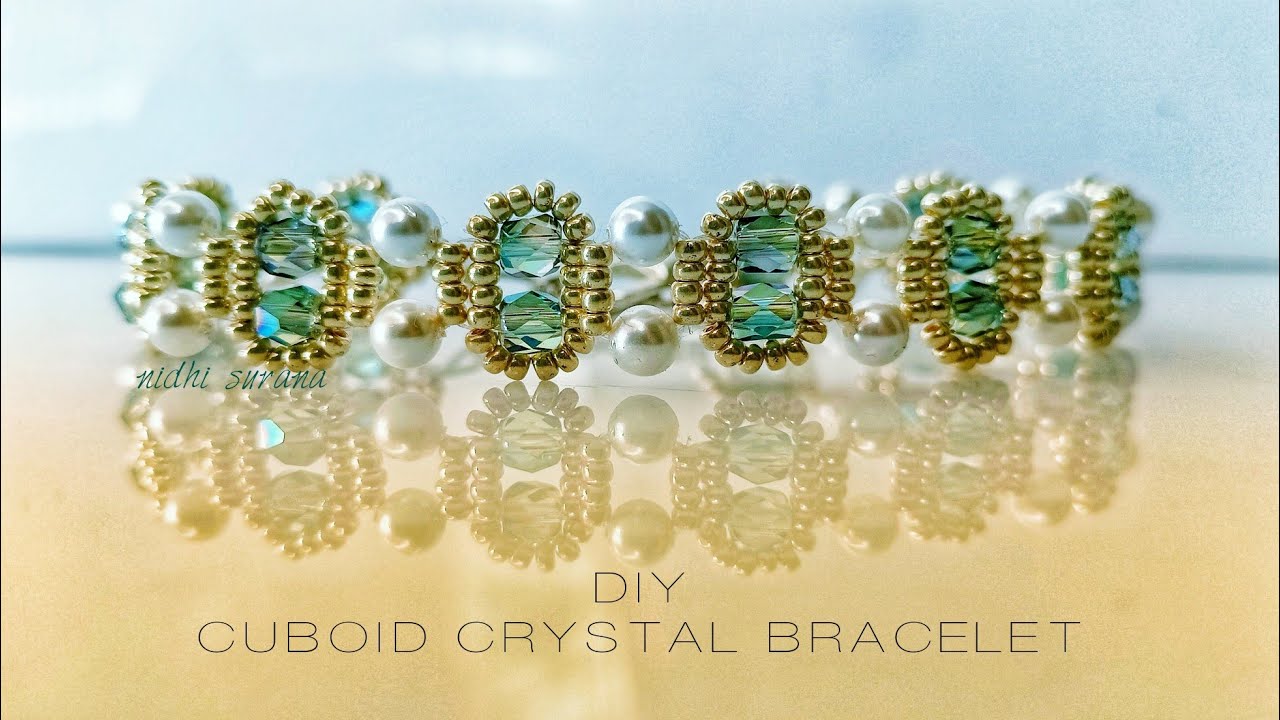 Cuboid Crystal & Pearl Bracelet/Choker, Beaded Jewelry making diy tutorial step by step.