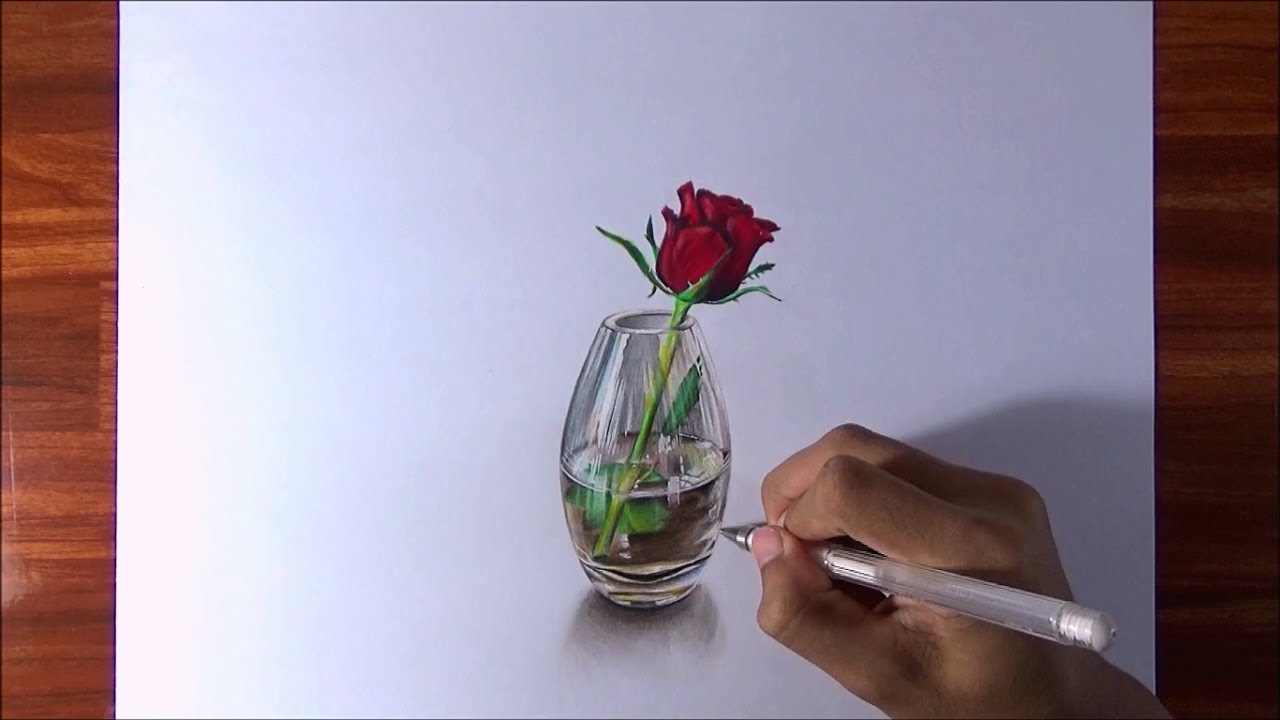 Cómo dibujar una rosa y florero de cristal | PatrickART