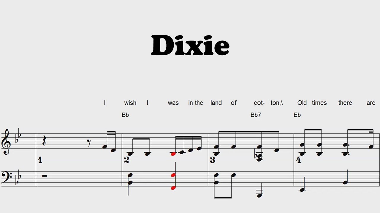 Dixie - Piano sheet music for kids | PDF Download