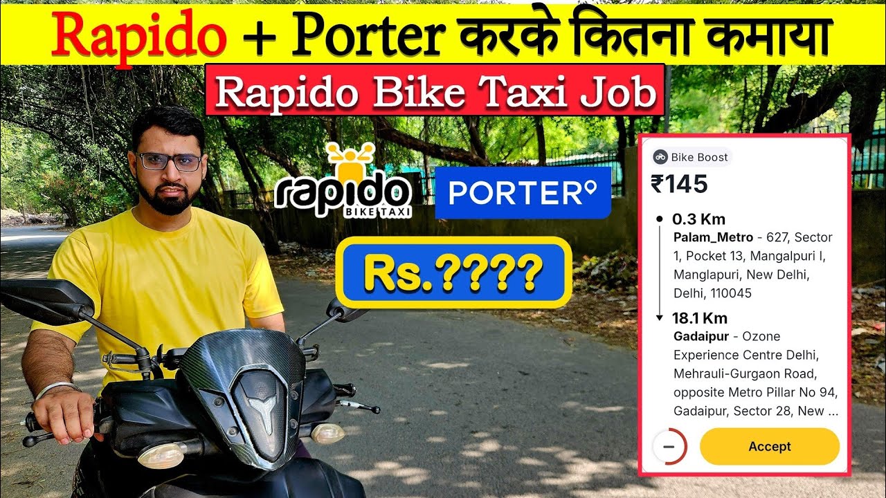 Rapido + Porter Rider Full Day Earnings 🤑🔥 | Rapido Part Time Earnings | A Day in Life of a Rider 
