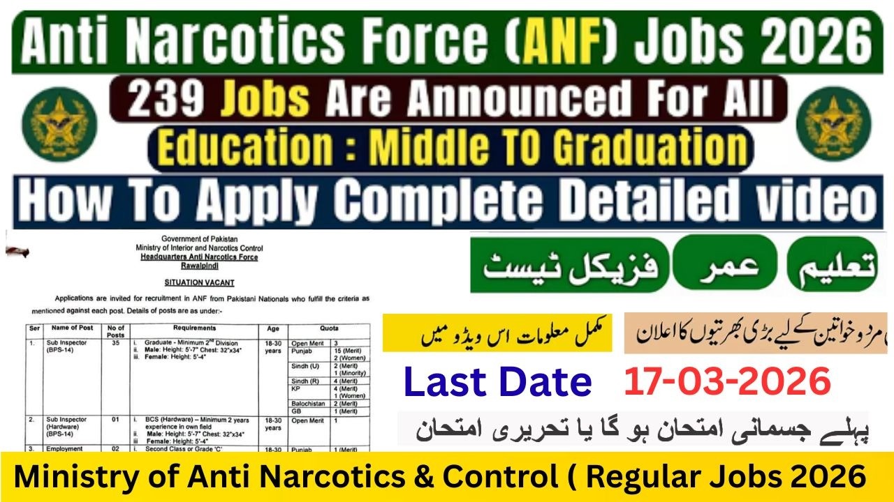 Anti Narcotics Jobs 2026| ANF Jobs 2026|Anf jobs 2026 apply online| anf new jobs 2026|anf jobs apply