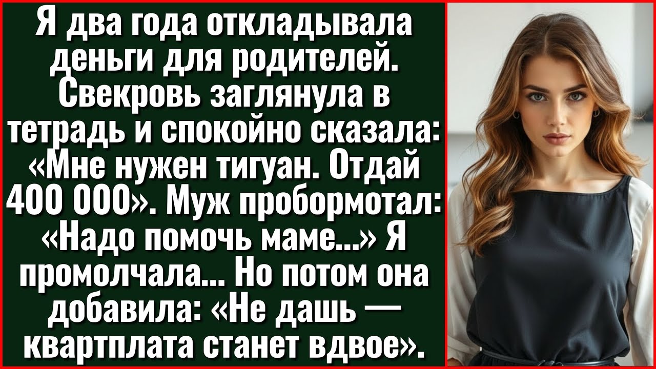 Свекровь Потребовала 400 Тысяч На Машину, Но Я Купила Машину Родителям. Она Выгнала Меня ...