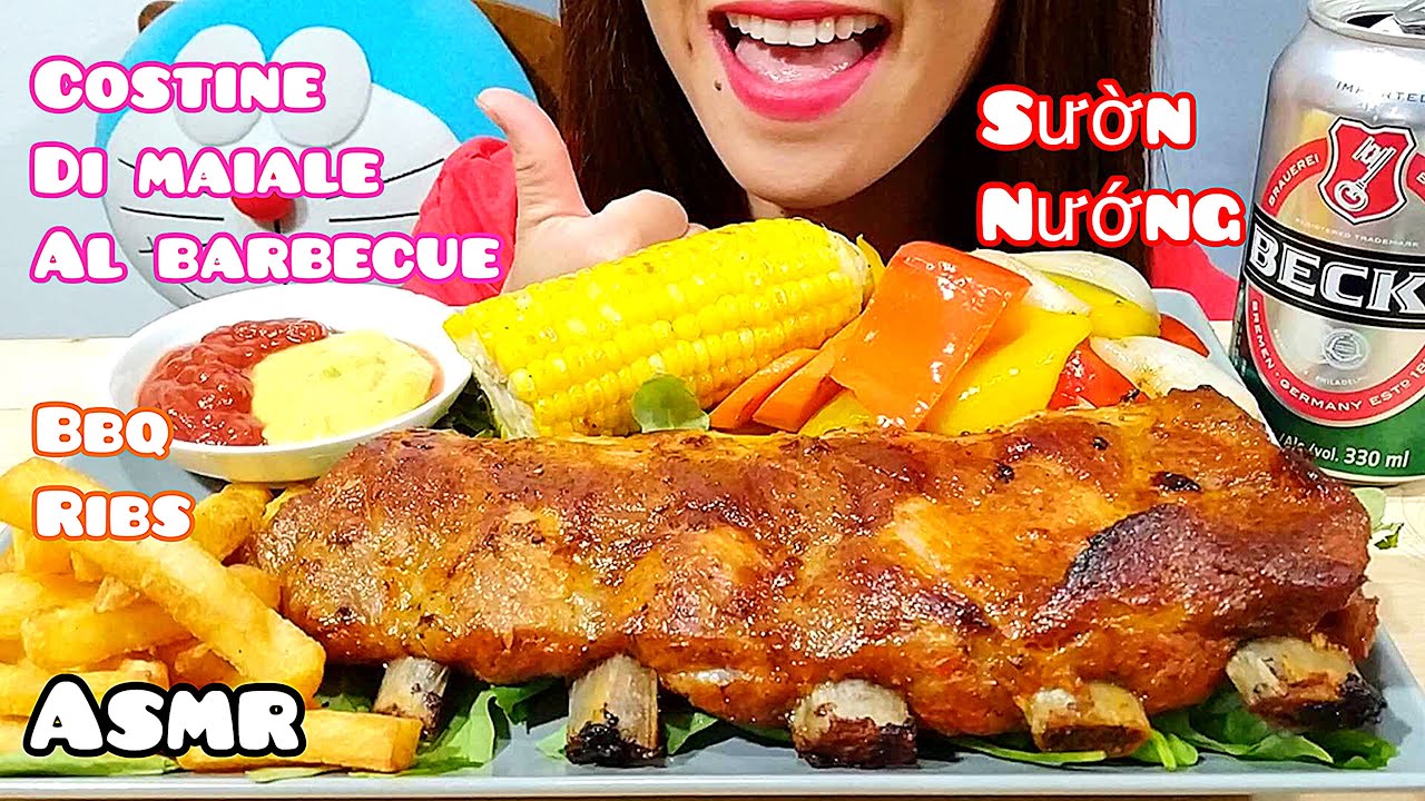 ASMR Barbecue Ribs, Costine di Maiale al Barbecue Mukbang Eating Sounds