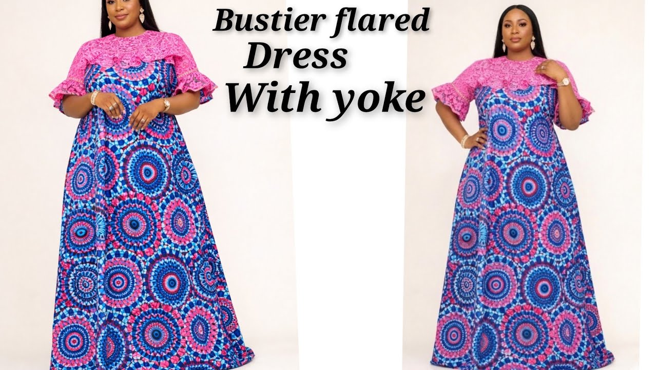 How to cut and sew stylish circle flared gown with yoke/ beginners tutorial class