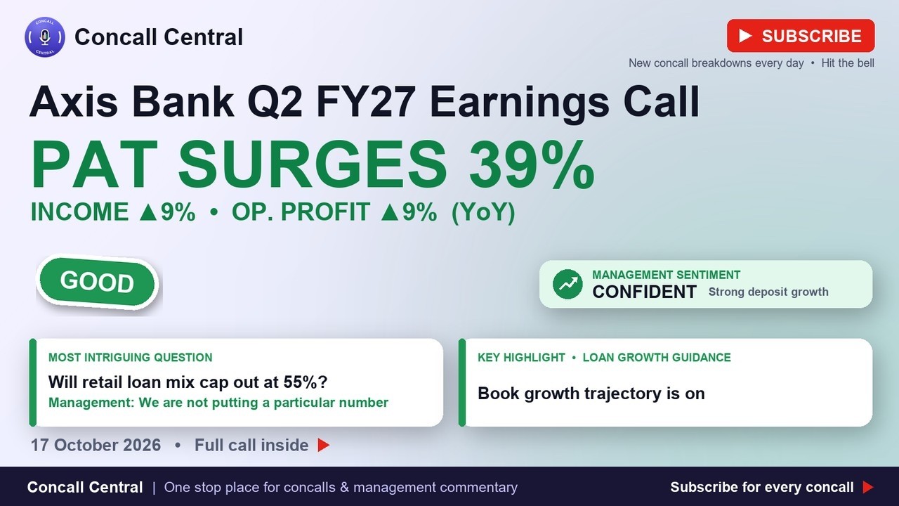 Axis Bank Q2 FY27 Earnings Call: PAT Up 38% YoY | 17 Oct 2026