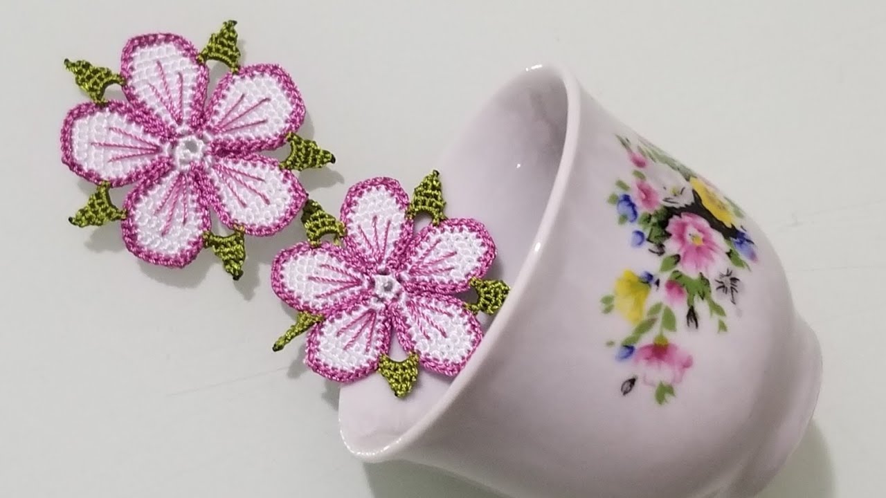 İğneden tığa  çevirdiğim japon çiçeğinin yapımı (tekrar)