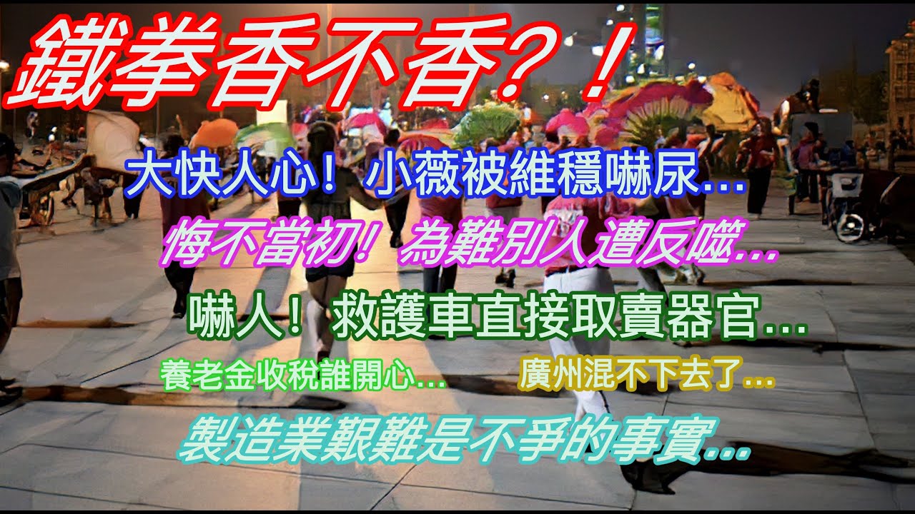 鐵拳香不香？！大快人心！小薇被維穩嚇尿…悔不當初！為難別人遭反噬…嚇人！救護車直接取賣器官…養老金收稅誰開心…廣州混不下去了…製造業艱難是不爭事實…