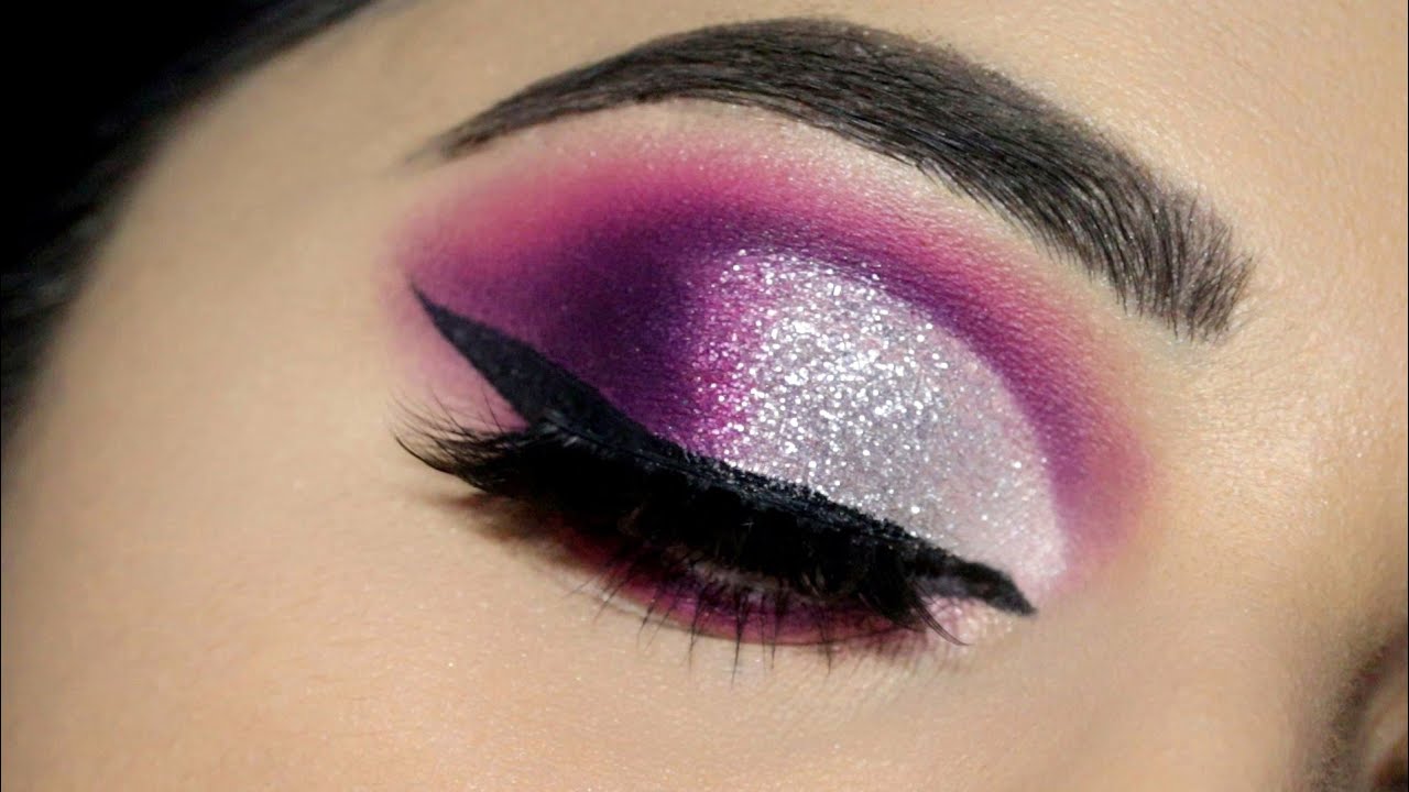 Purple & Silver Glitter Eye Makeup | Party Eye Makeup |  Cut Crease with Glitter Eyeshadow