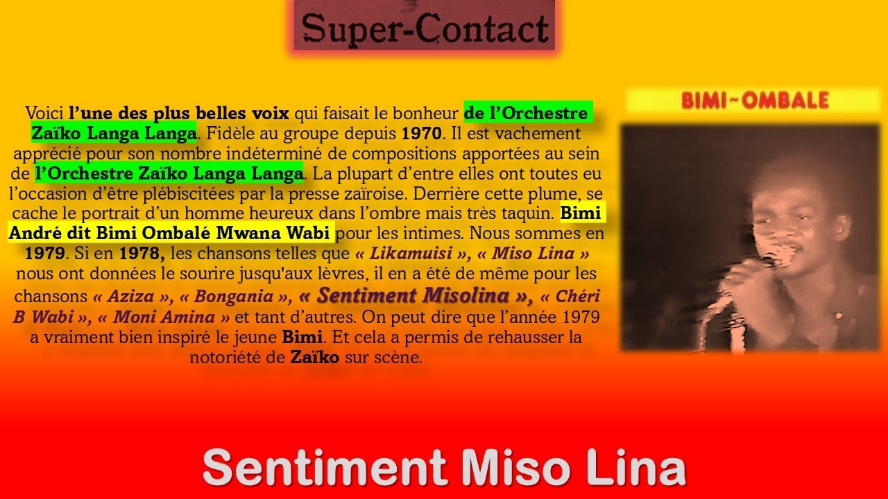 Sentiment Misolina 1&2 L'Une Des Plus Belles Réussites de Bimi Ombalé & Orchestre Zaïko Langa Langa