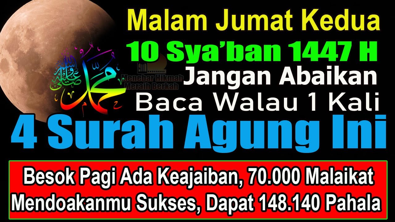 MALAM JUMAT KEDUA BULAN SYA’BAN 2026 BACA 4 SURAH INI DAPAT 148.140 PAHALA DIDOAKAN 70.000 MALAIKAT