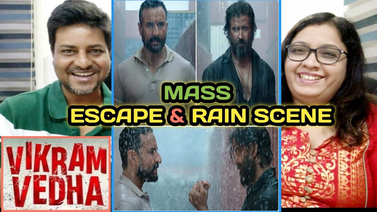 VIKRAM VEDHA STYLISH ESCAPE & RAIN SCENE REACTION | Hrithik Roshan, Saif Ali K | #vikramvedha movie