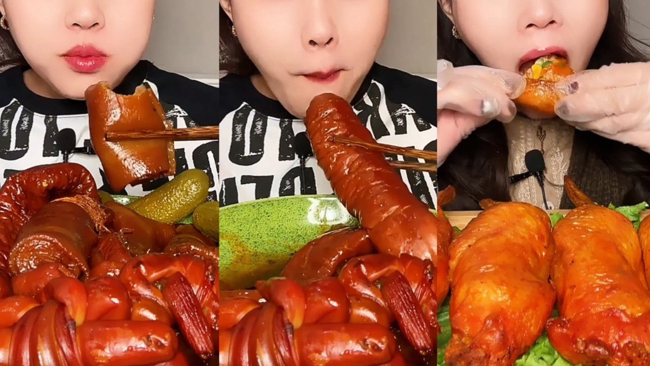 🐖🔥🥩🍗 Chinese Mukbang Feast  Pig Skin Roll, Intestine, Beef & Chicken Wing!