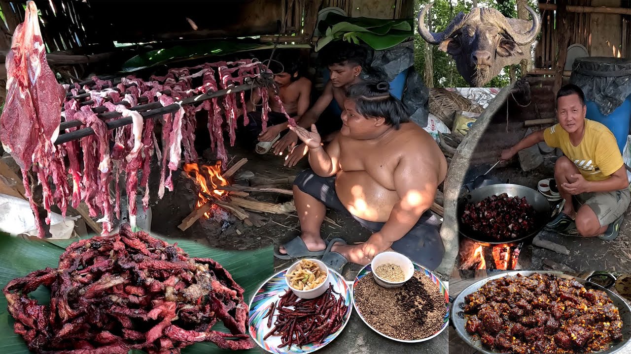 We Try Buff Meat Dry Home Made Buffalo Meat Sukuti Achar Buff Meat Pickle Nepali Village Life