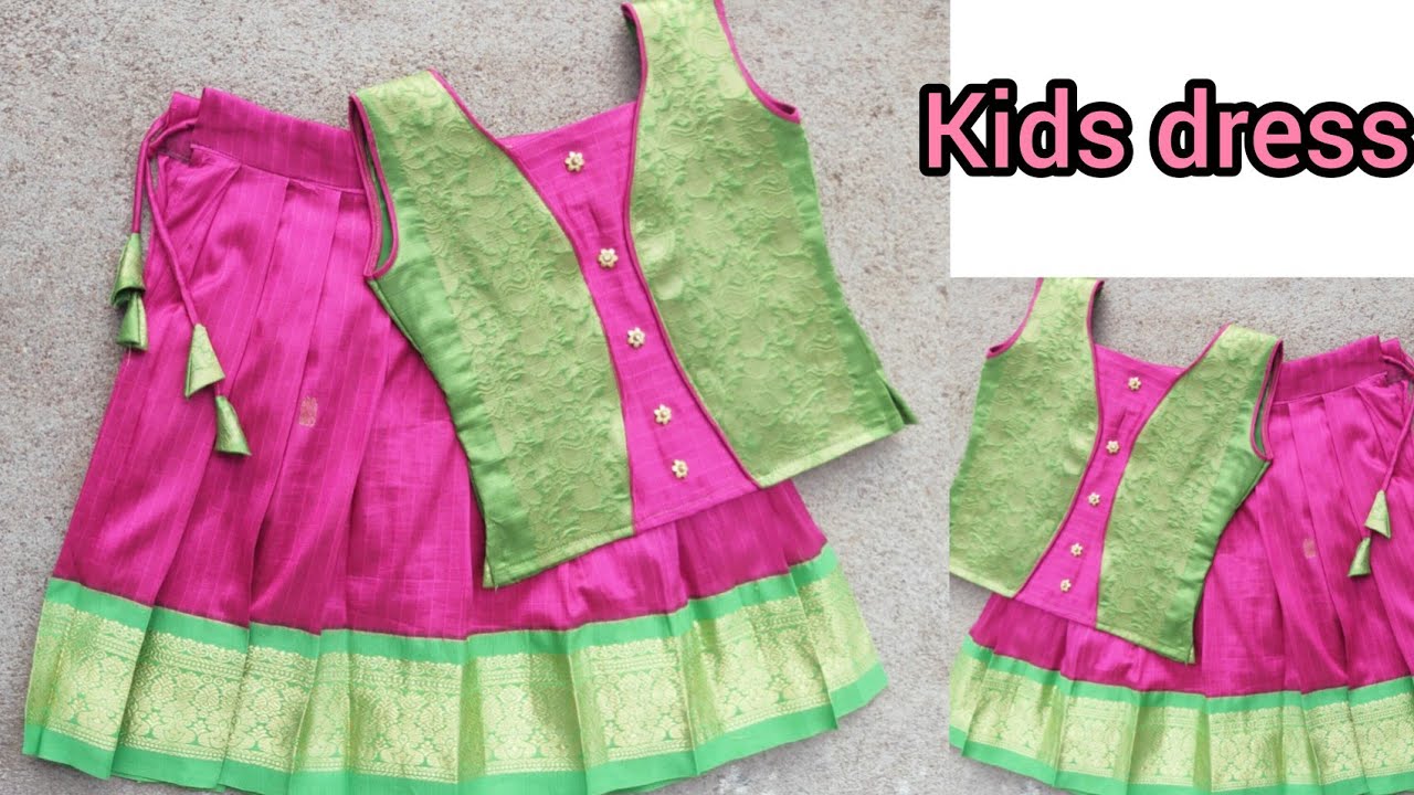silk fabric designs for Baby dress/pattu pavadai cutting and stitching method kids dress/Baby frock