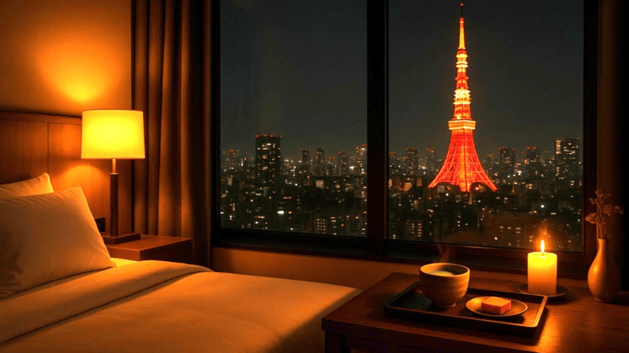 Hotel Window View of Tokyo in Heavy Rain| For Studying, Sleeping, Relaxing