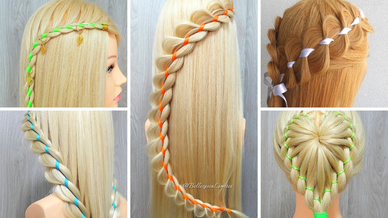 5 Peinados con Cinta 🎀 Trenzas de 4 | Peinados Fáciles