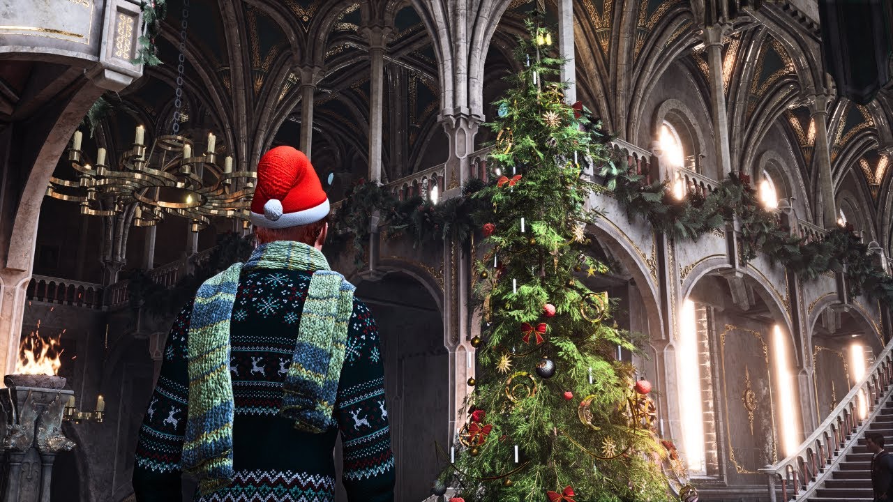 Christmas at Hogwarts: Snowy Castle & Hogsmeade Walking Tour + Holiday Decorations | 4K DLAA