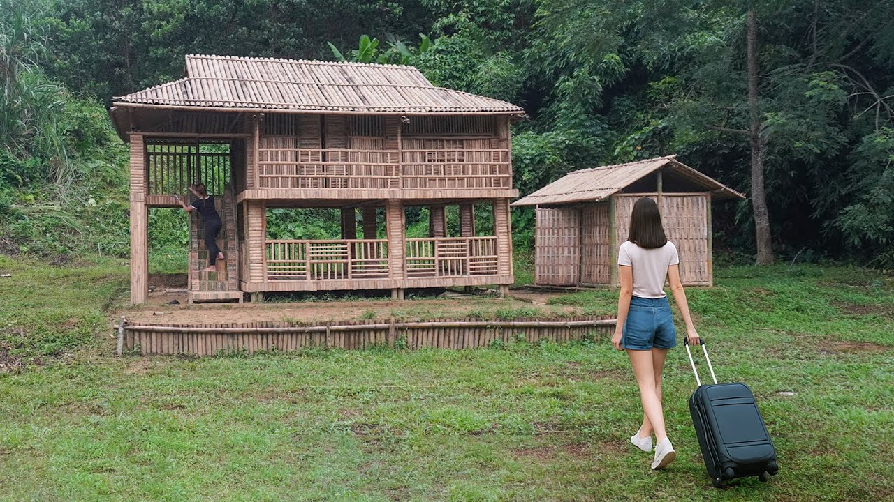 I Spent 60 Days Building a 2-story Bamboo House After 16 Years Back from The Bustling City