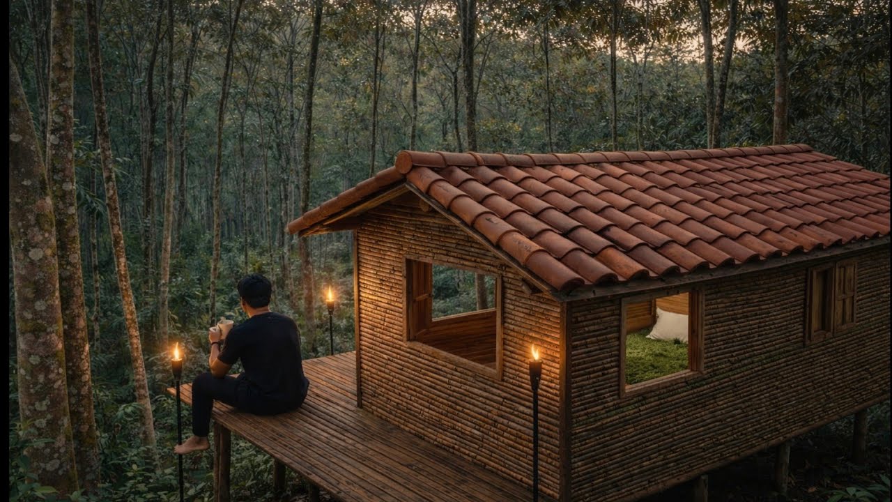 solo camping di hutan diguyur hujan deras | bikin shelter mewah, tidur nyenyak, memasak di hutan! 
