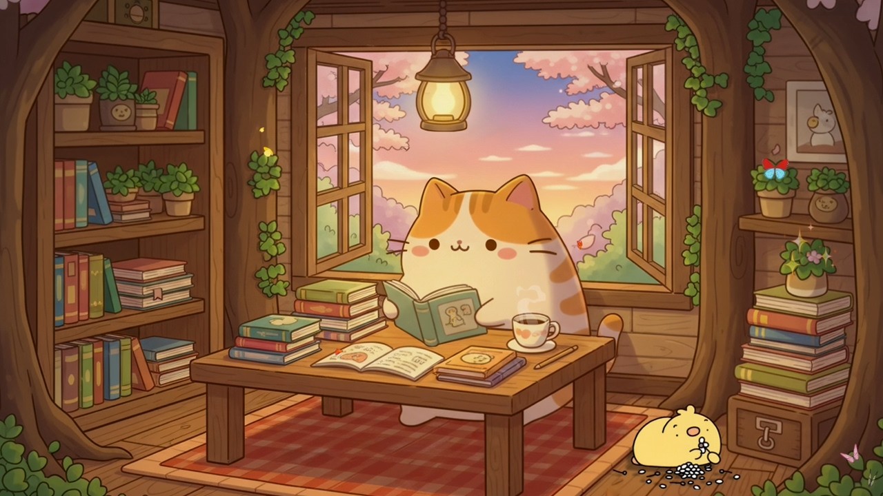 Studying with Mochi in a Quiet Treehouse 🌿 Chill Lofi Beats for Focus & Productivity 🎶