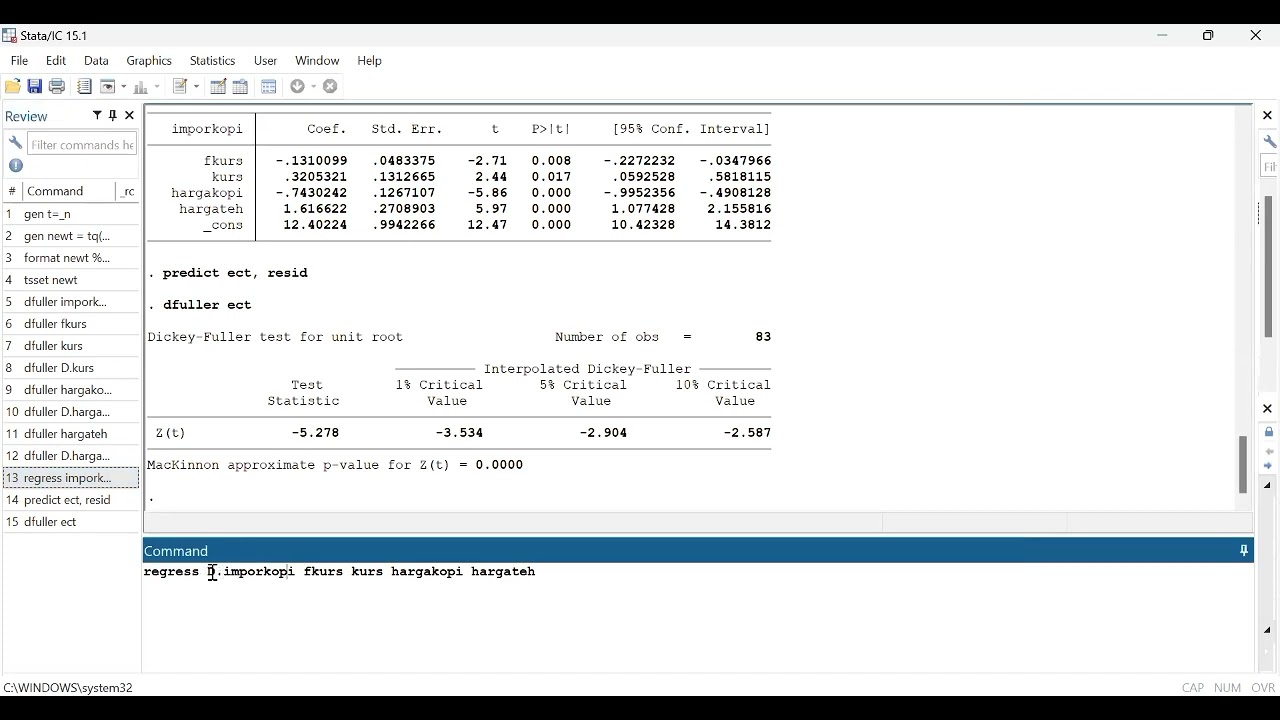 Tutorial Stata - Error Correction Model (ECM) & Pendekatan ARDL