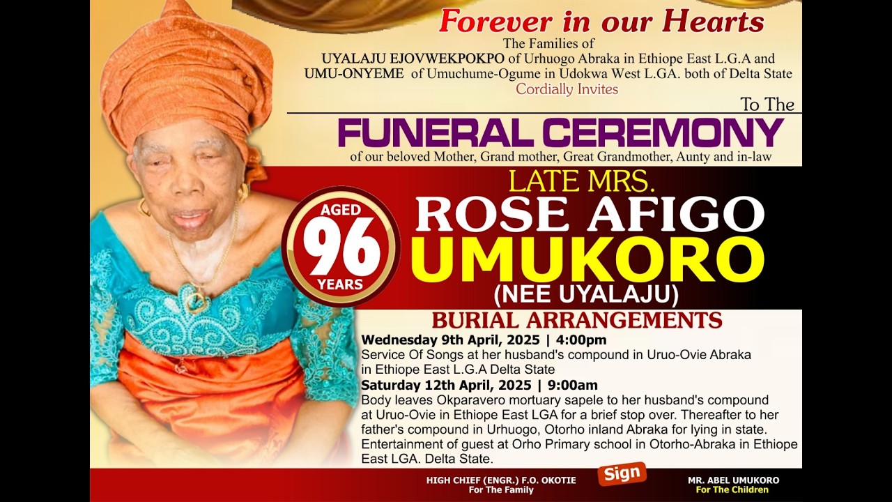 LATE MRS  ROSE AFIGO  UMUKORO FUNERAL SERVICE