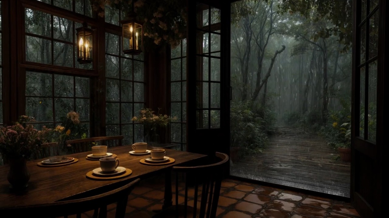 Deep Sleep in a Rainy Cabin ☕🌧️ Morning Rain & Warm Tea Ambience | 24H