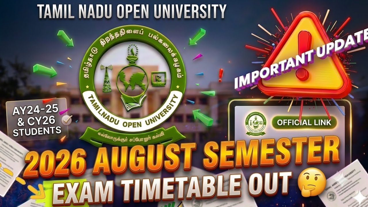 Tamilnadu Open University 2026📈 EXAM Timetable Released💯 Update | TNOU exam timetable | TNOU update