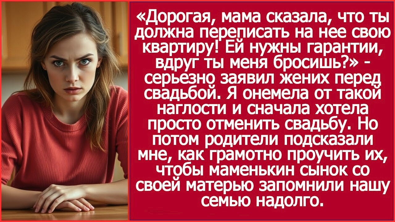 Дорогая, мама сказала, что ты должна переписать на нее свою квартиру! А то, вдруг ты меня бросишь