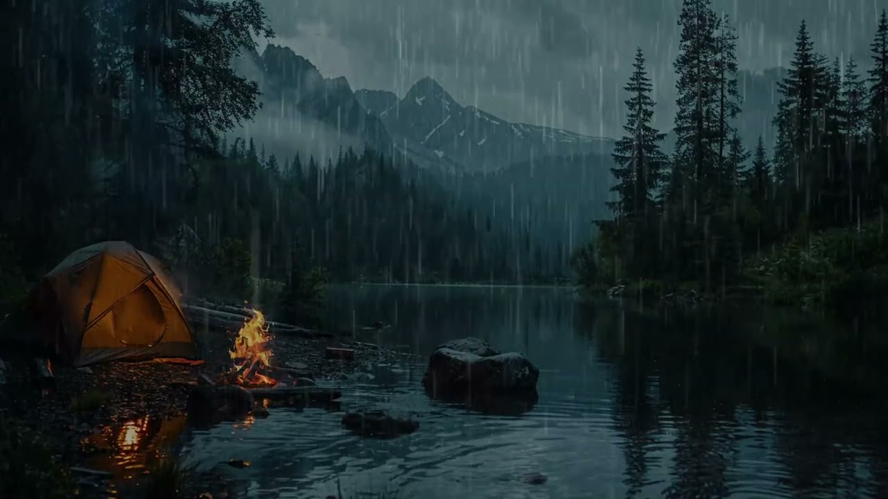 Regennacht im Wald mit Lagerfeuerromantik – Geräusche für Träume, Ruhe und Geborgenheit
