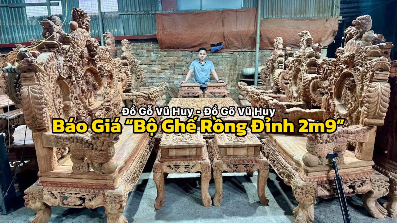 Báo Giá “Bộ Ghế Rồng Đỉnh 2m9” Gỗ Hương Lào 12 Món VIP Đẳng Cấp | Đồ Gỗ Vũ Huy
