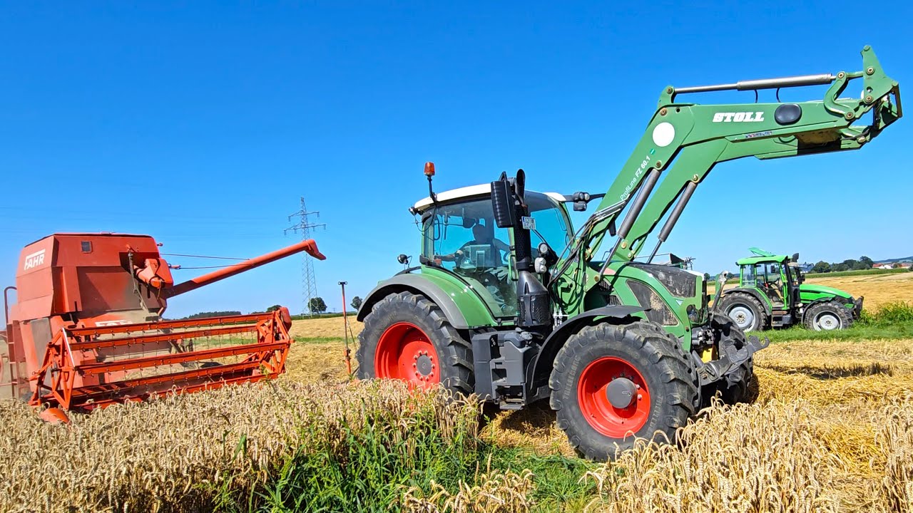 Fendt 718 Vario mit absolut modifizierten Fahr M66TS Mähdrescher beim Weizen dreschen 2024 in Bayern