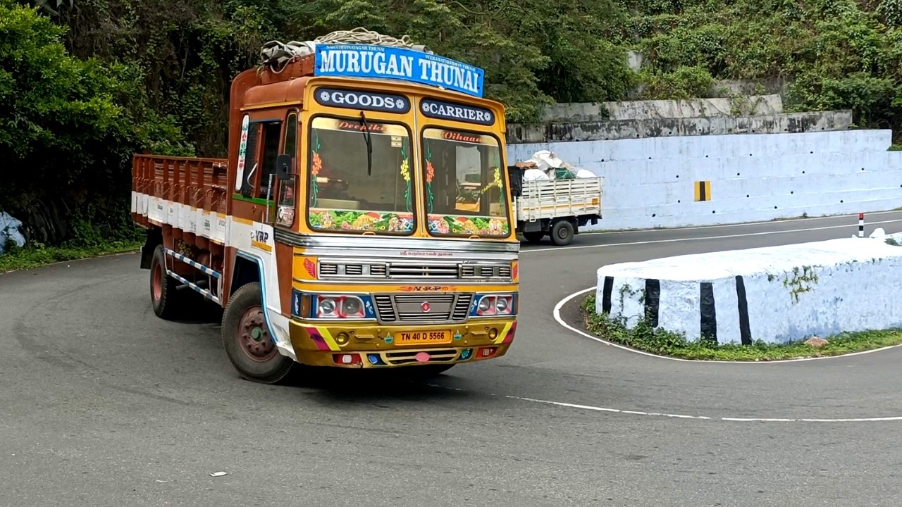 Ashok Leyland Lorry And Car Turning 11/40 Pollachi Valparai Hairpin Bend Hills Driving