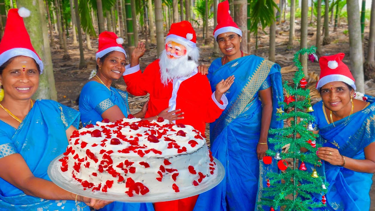 Christmas Cake With Santa Thatha Recipe | Delicious Christmas Black Forest  Cake Recipe