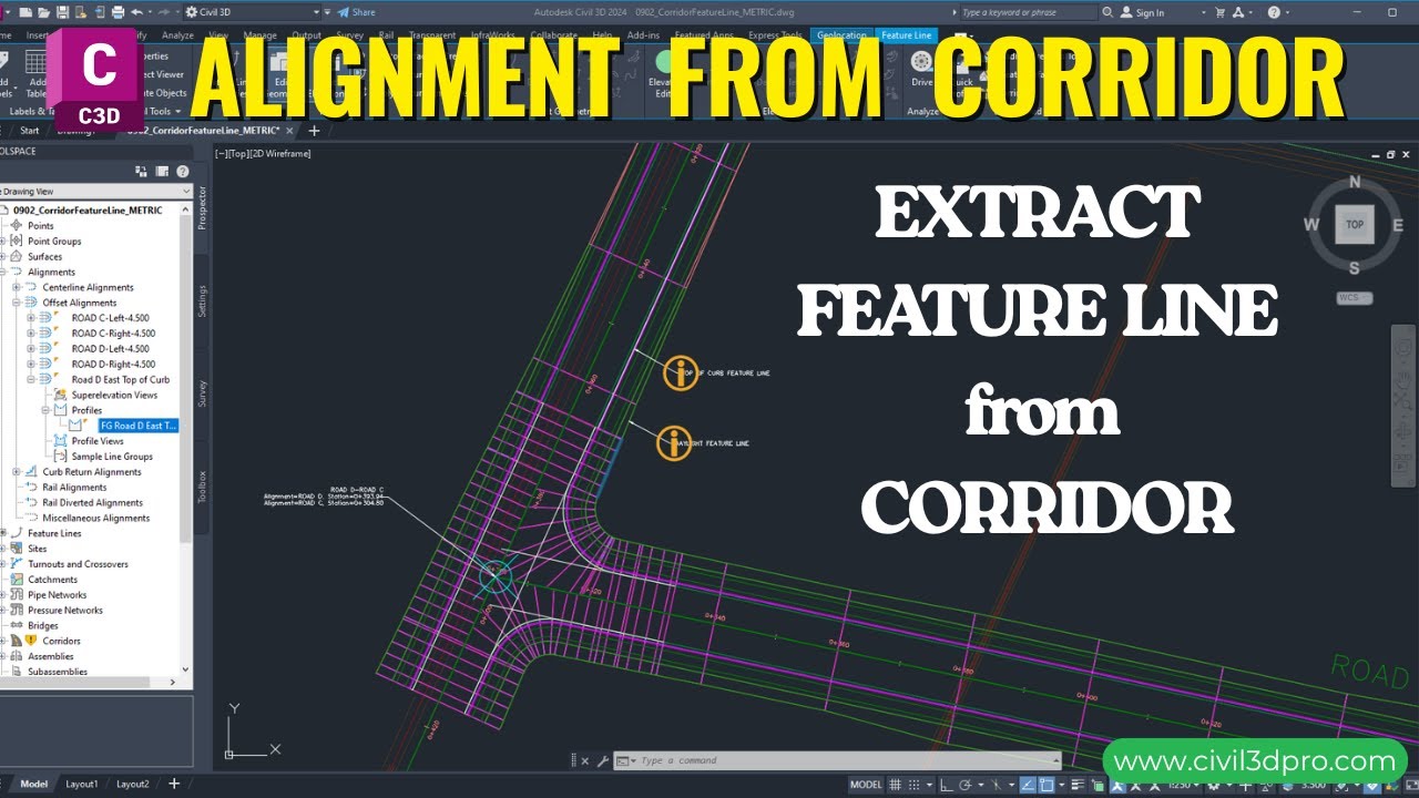 9.2 Как создать трассу из линии объекта коридора в Civil 3D | Извлечение линии объекта из коридора