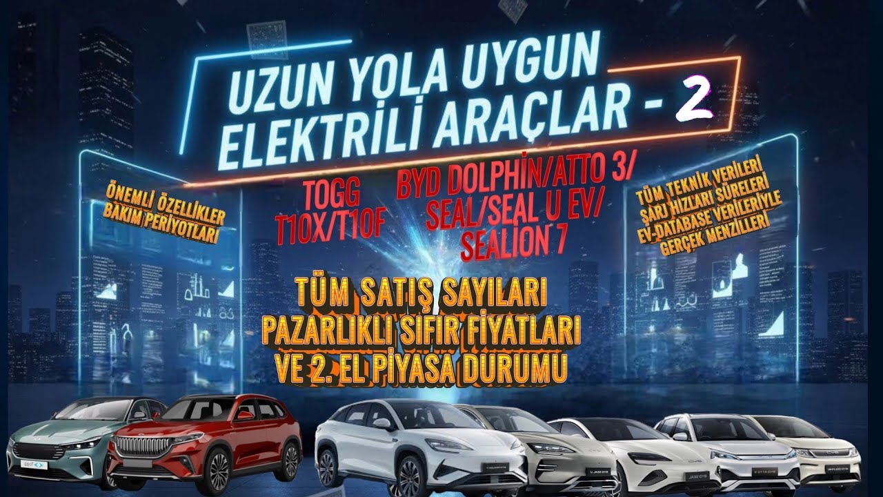 Uzun Yola Uygun Elektrikli Araçlar-2/BYD Atto 3/Dolphin/Sealion 7/Seal/Seal U EV/TOGG T10F/T10X