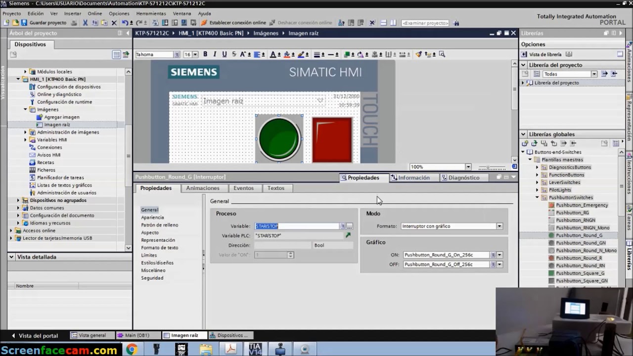 Siemens HMI KTP 400 con PLC S71200  TIA PORTAL V14 HD