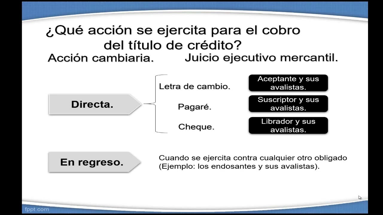Tipos de acciones cambiarias (acción cambiaria directa y en regreso).