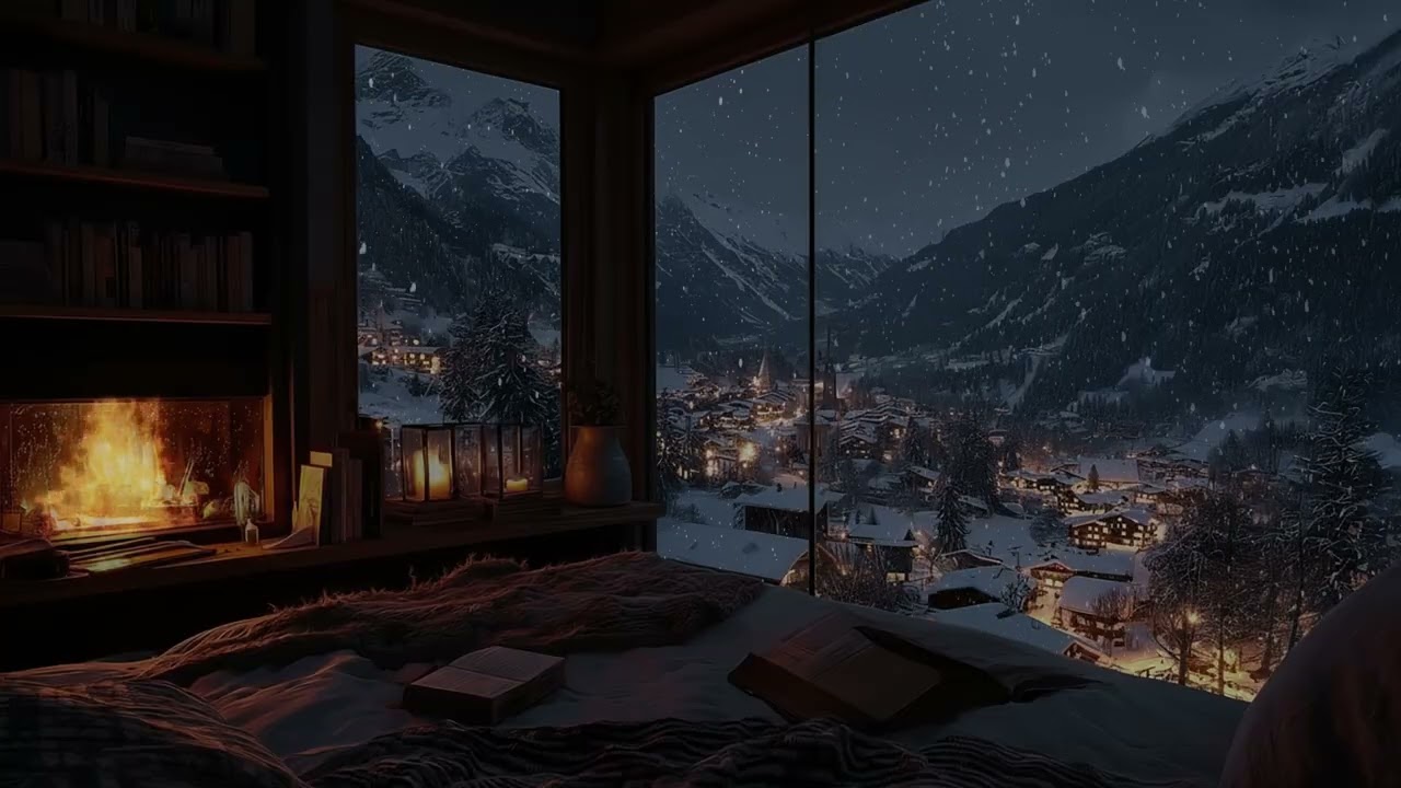 Heavy Snowfall Cabin Ambience 2026 ❄️ Cozy Fireplace Crackling for Deep Sleep | 3 Hours