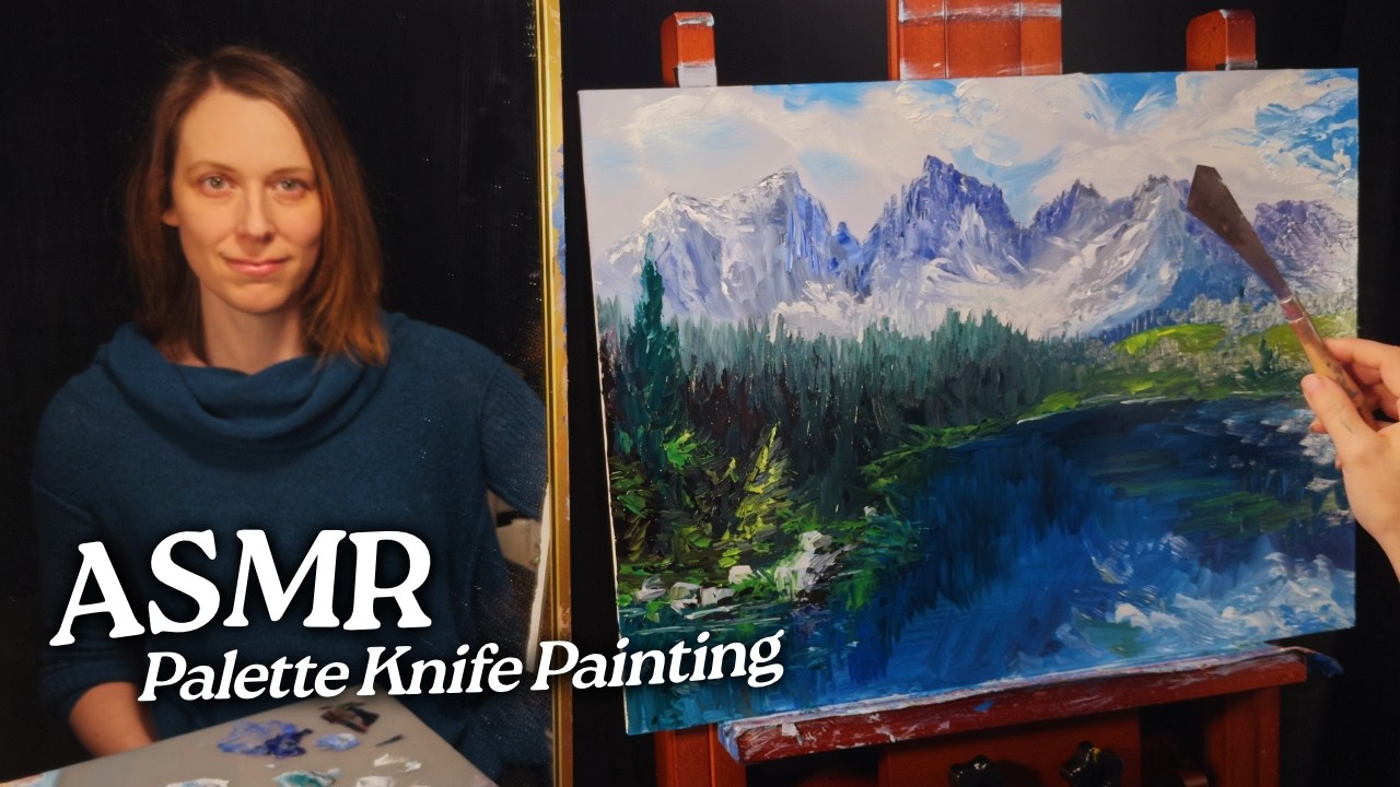 ASMR Palette Knife Painting: Mountains with Water Reflections, Dolomites (Soft Spoken, 2 Hours)
