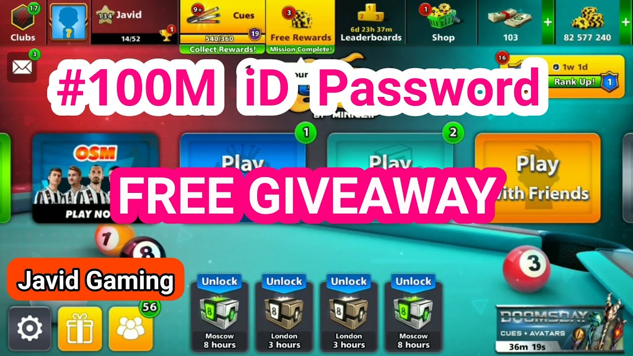 8 Ball Pool Live iD Password || 8Ball Pool Free iD Password Giveaway || Javid Gaming