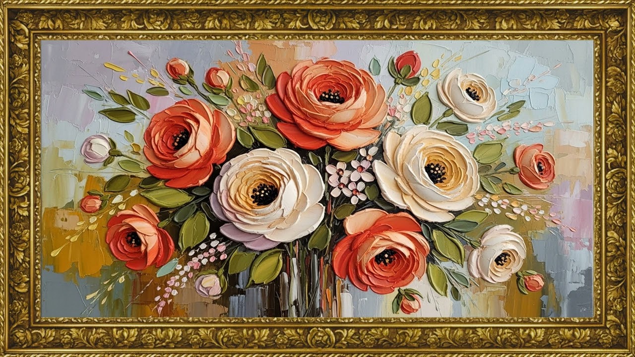 Coral Floral Abstract Statement | Luxury Living Room Art 4K