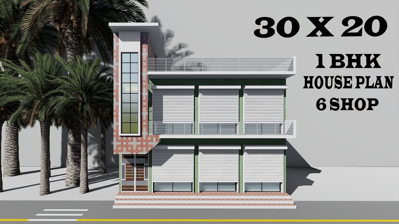 30 by 20 shop plan in 3d , 30x20 house and shop plan , 30*20 shop elevation