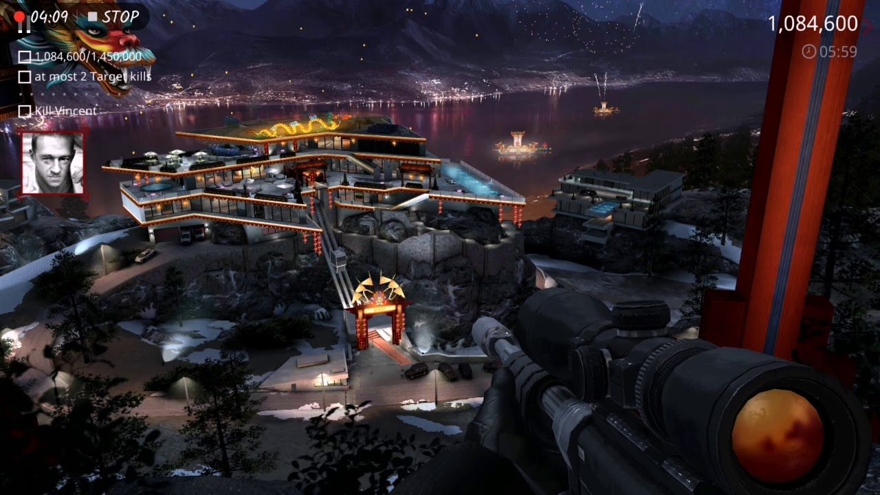 Hitman-Sniper : Killing at most 2 high profile targets and Get a score of 1450000
