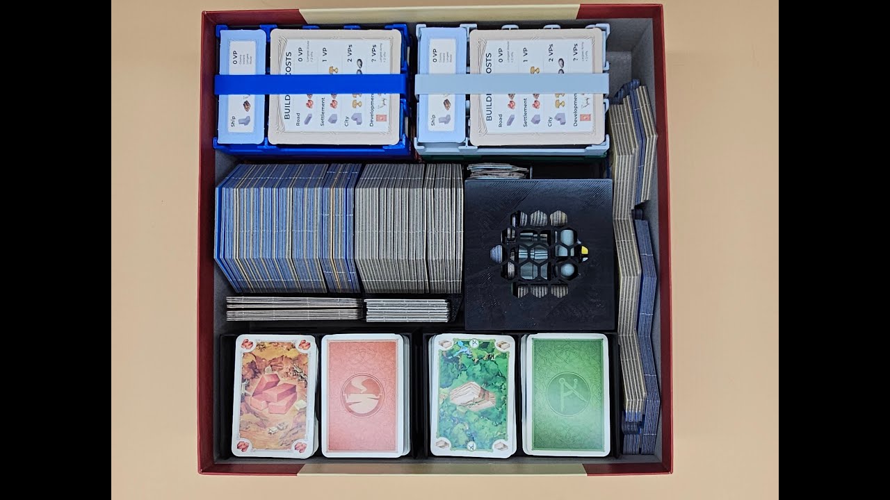 Organizer for Catan 6e, Seafarers, Cities&Knights, and the 6 player extensions. Fit 6 boxes into 1